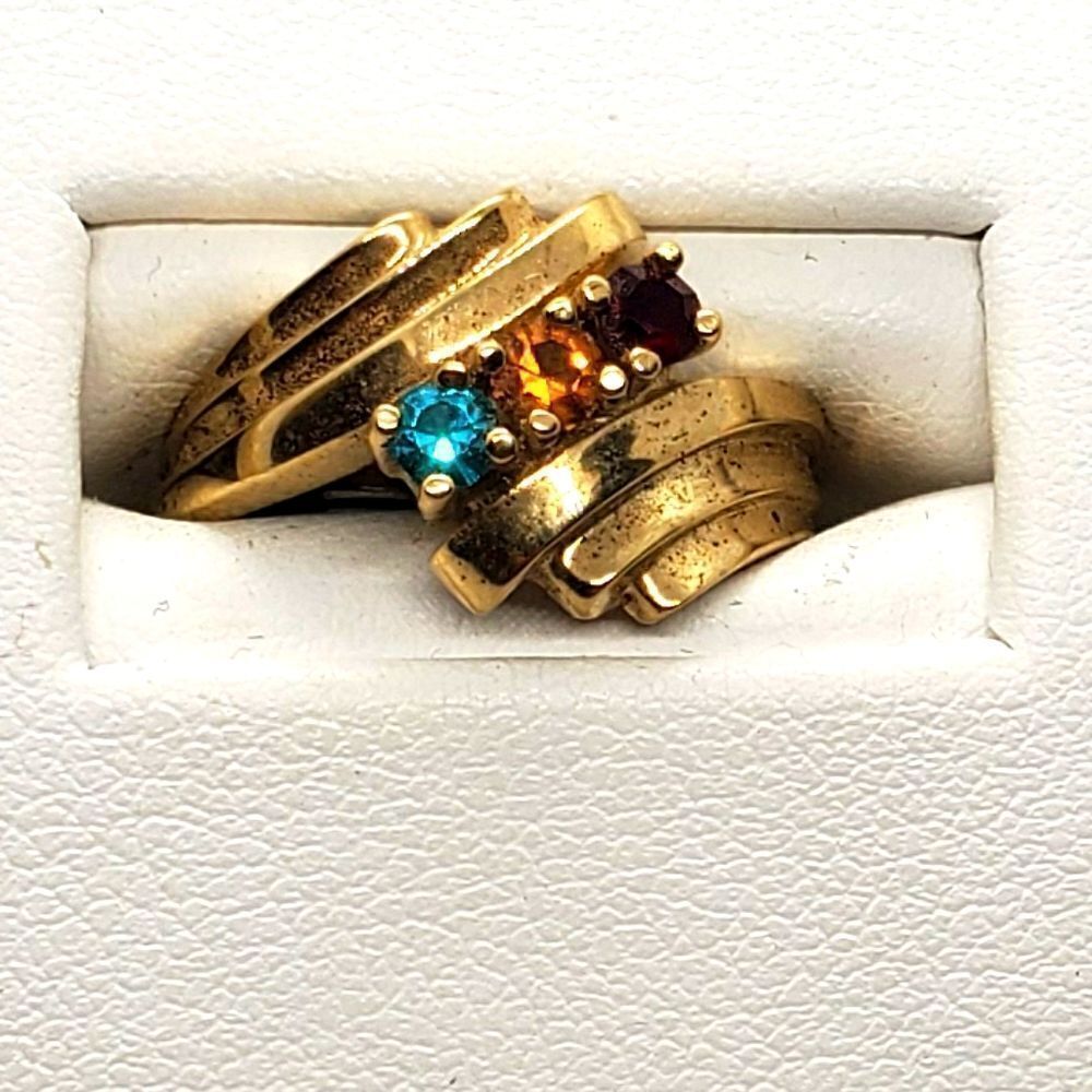 NWT Gold Tone, Blue, Orange, & Red Rhinestone Ring - Picture 1 of 6